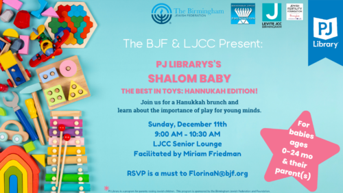 This is a flyer for a JFF-BHM event with PJ Library- Shalom Baby December Program